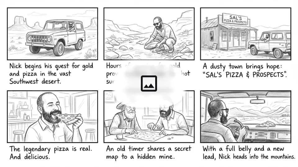 Gemini Omni prompt guide: six-panel pencil storyboard reference