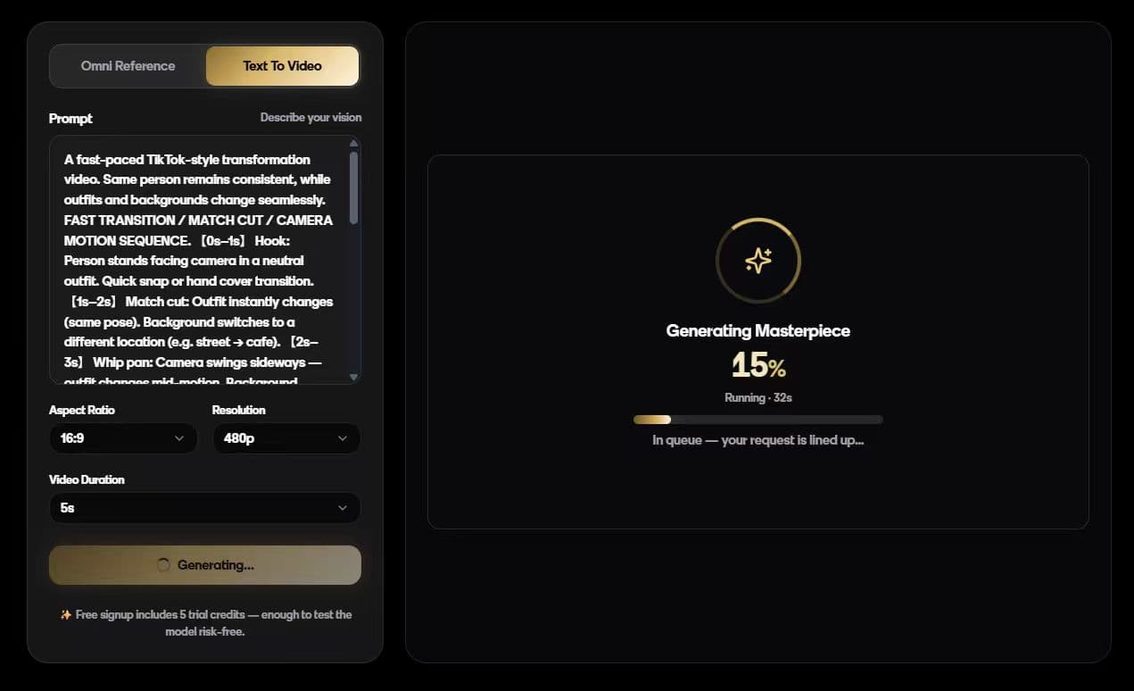 Gemini Omni generator UI — paste a prompt and generate